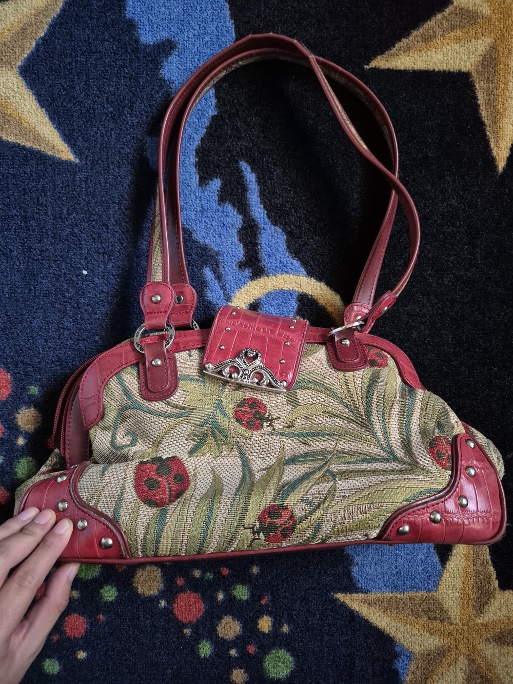 Red Trim Ladybug Tapestry Shoulder Bag MARC CHANTAL